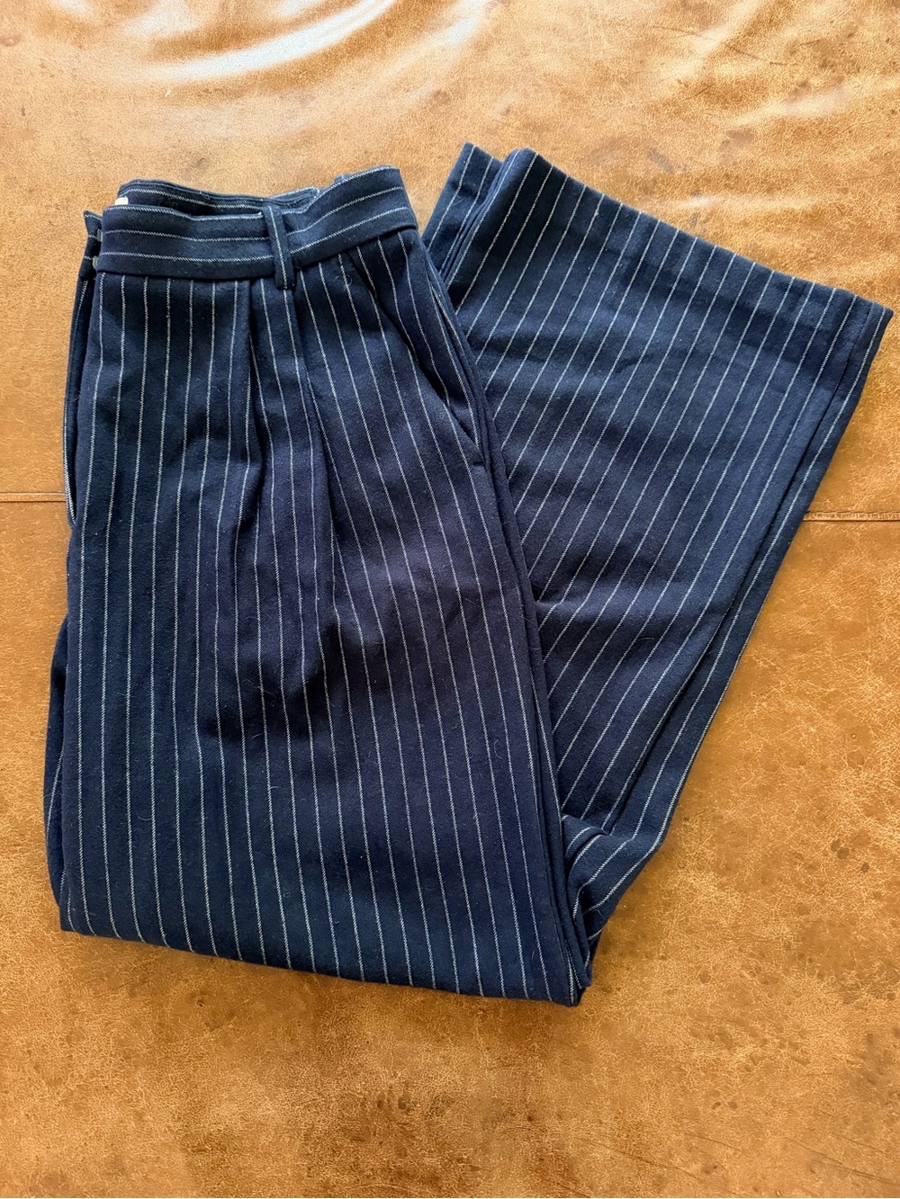 Abercrombie Tailored Sloane Wool Blend Navy Pinstripe Wide Leg Trousers